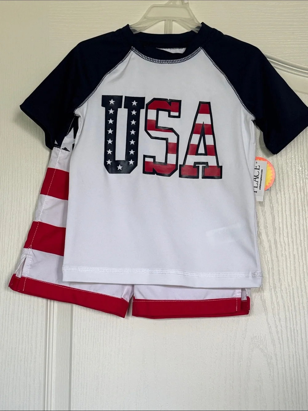 THE CHILDREN'S PLACE SPORT Boy USA Rash Guard Swim Set 4T NEW SPF 50+ Fabric